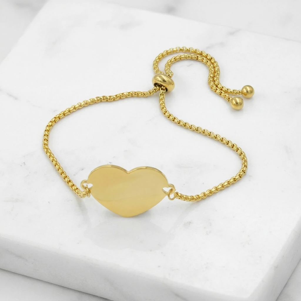 Custom Heart Bracelet with Engraving – Adjustable