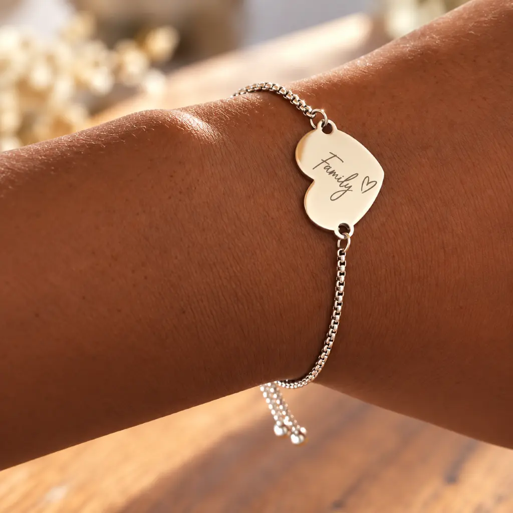 Heart Bracelet with Custom Engraving – Adjustable