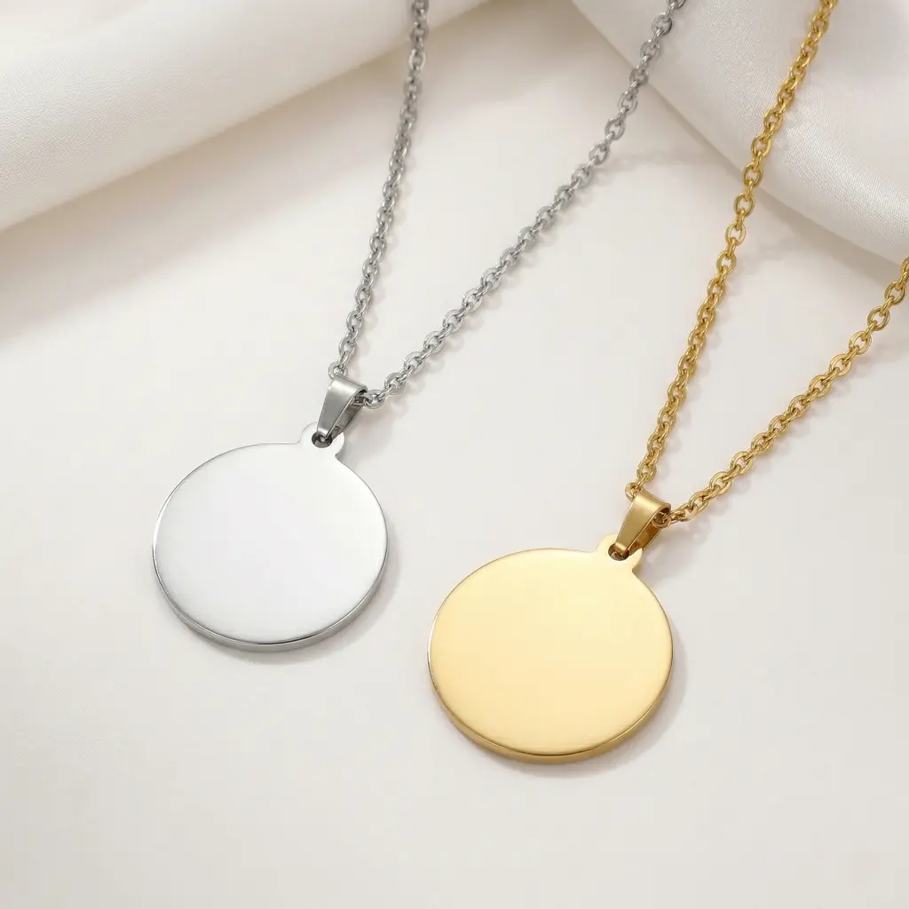 Collar medalla circular personalizada – Acero inoxidable 45 cm