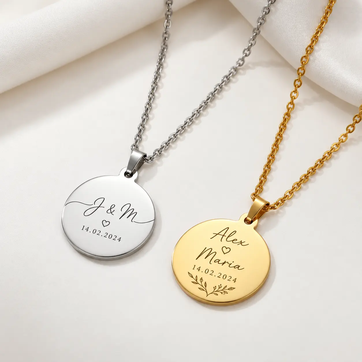 Round Medallion Necklace with Custom Engraving