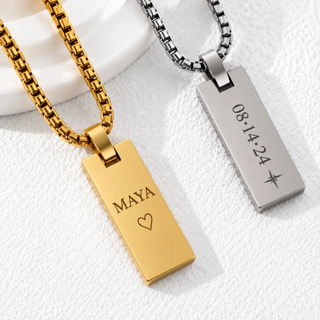 Rectangular Tag Necklace with Custom Engraving